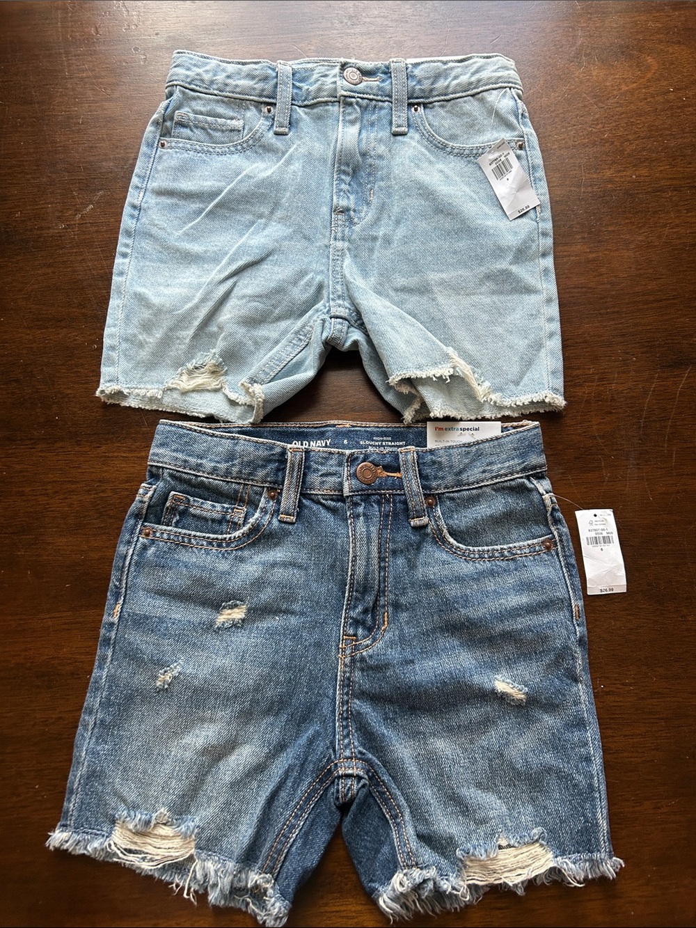 Kids Light Wash & Medium Wash Distressed Denim Shorts Duo